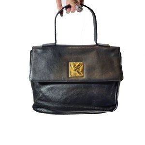 1990's Vintage Black Leather  Gold Hardware Paloma Picasso Handbag